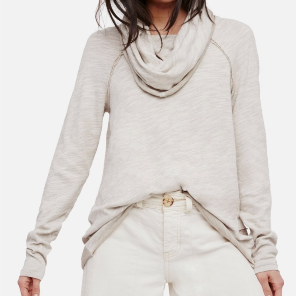 Free People Beach cacoon cowl neck cotton slub top with raw edges - Picture 6 of 15